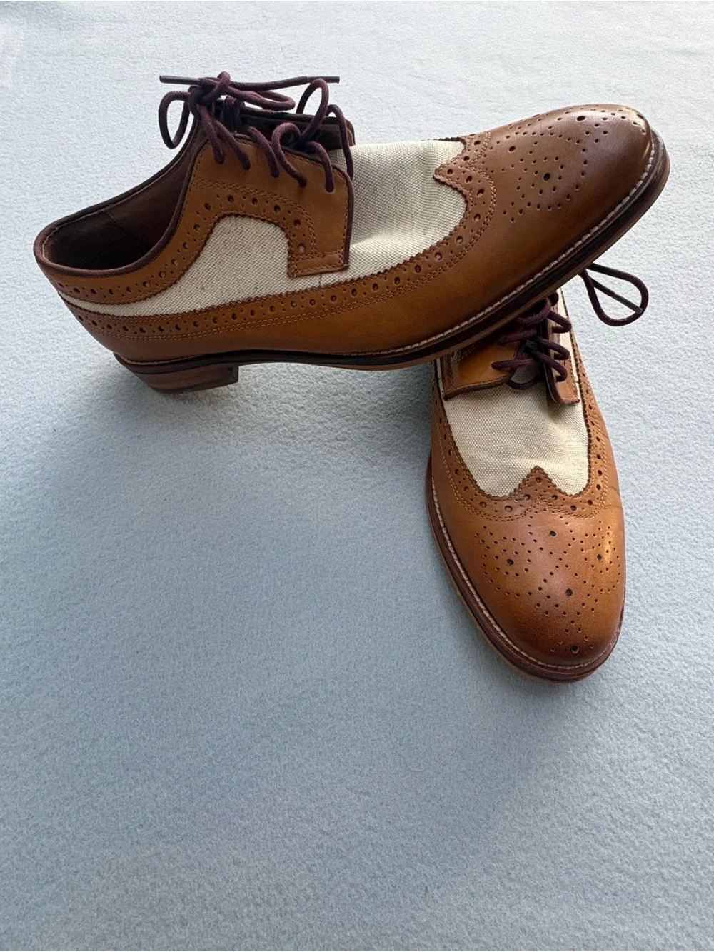 Johnston & Murphy Tan Leather Linen Wingtip Oxfords Men's 8.5M Brogue 20-3312